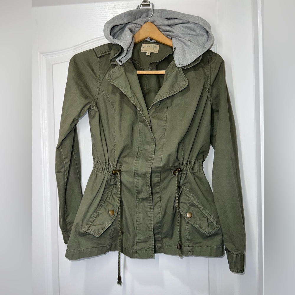 Ashley By 26 International Olive Green Utility Jacket w/ Hoodie Women’s Small